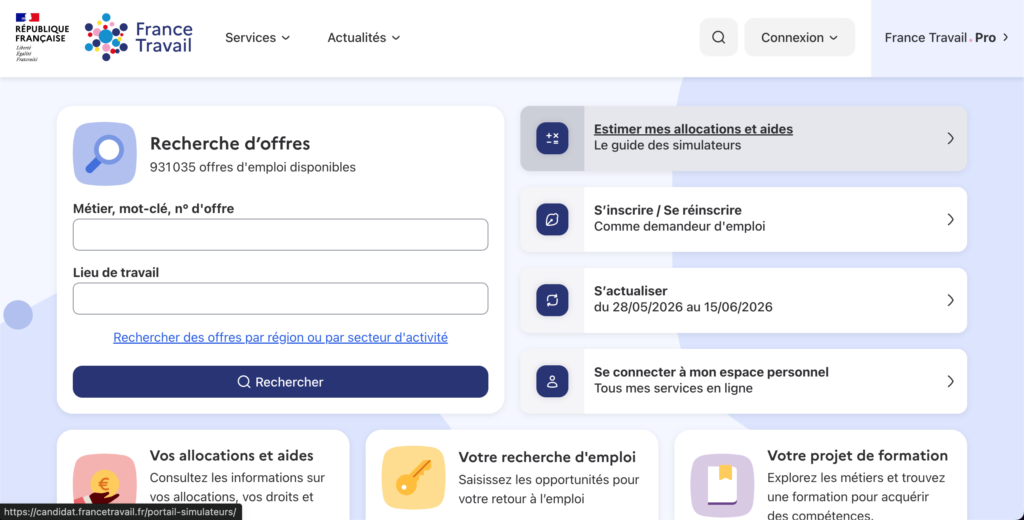 page d'accueil france travail